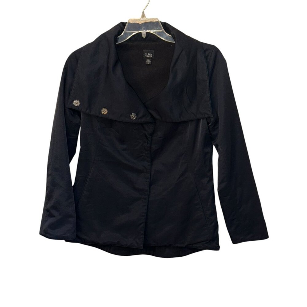 Eileen Fisher Soft Shell Wide Collar Snap Front Jacket Nylon Fleece‎ Lined XS